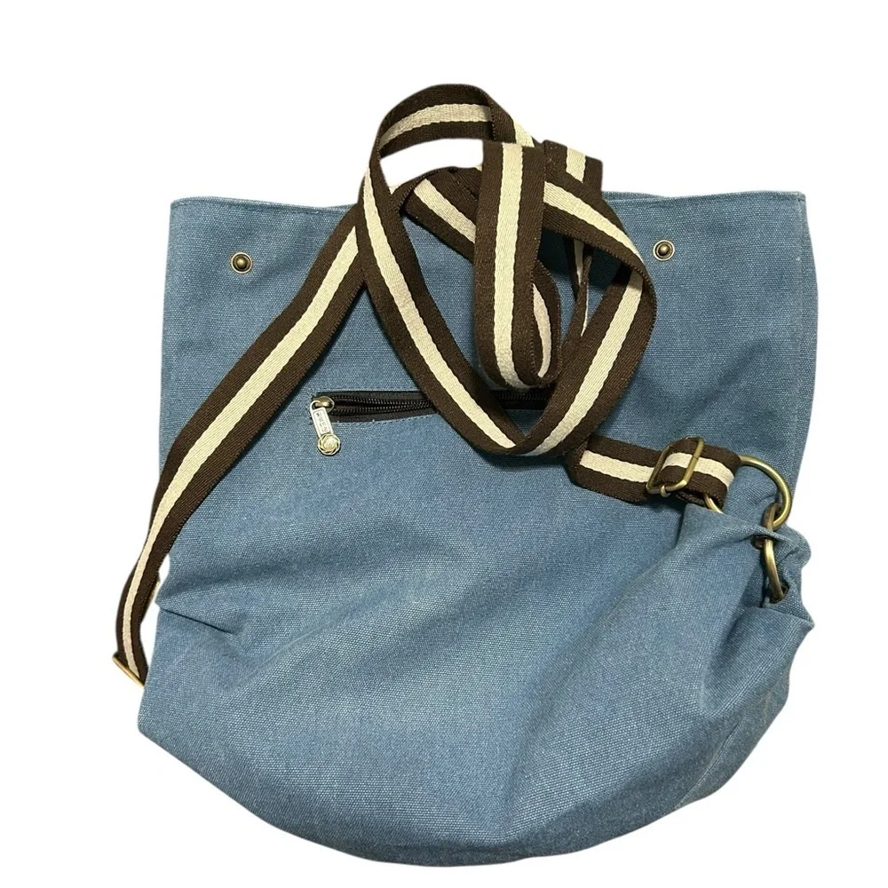 Goodhan Boho Embroidered Canvas Backpack – Convertible Shoulder Bag – Blue/Grey